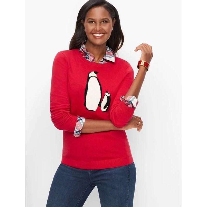 

Пингвин Содержит Кашемир Осень и Зима Досуг Мода Легкий Свитер Red Planting Penguin SP