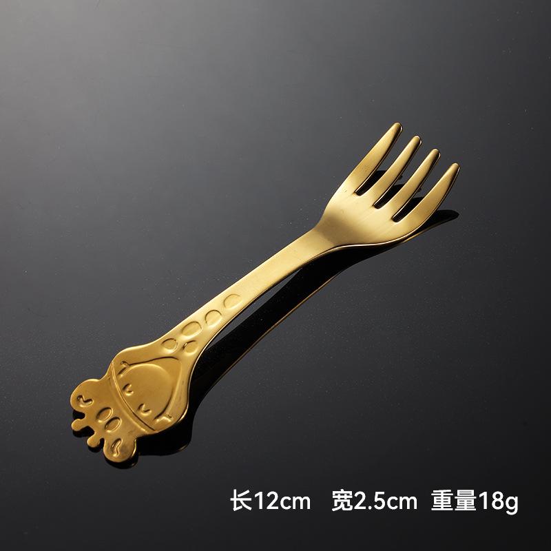 304 Stainless Steel Children's Cartoon Deer Colorful Titanium Plated Small Fork Spoon Mother and Baby Gifts Tableware Baby