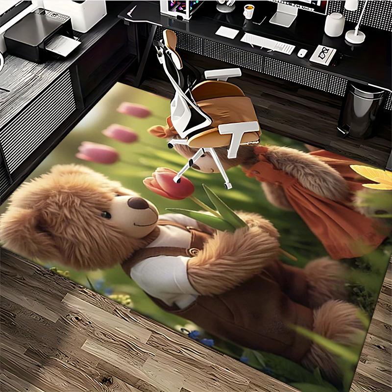 1pc Teddy Bear Flower Office Chair Mat - Anime Cartoon Design, Non-Slip Carpet for Home Decor, Suitable for All Seasons.C039