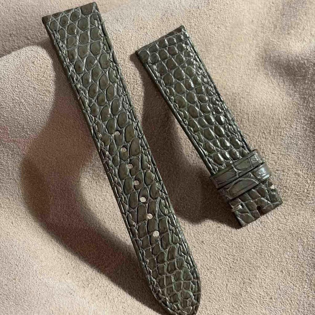 Used Cro-2101 Crocodile Watch Strap Olive (lug Width 20 Mm - Buckle Width 18 Mm)