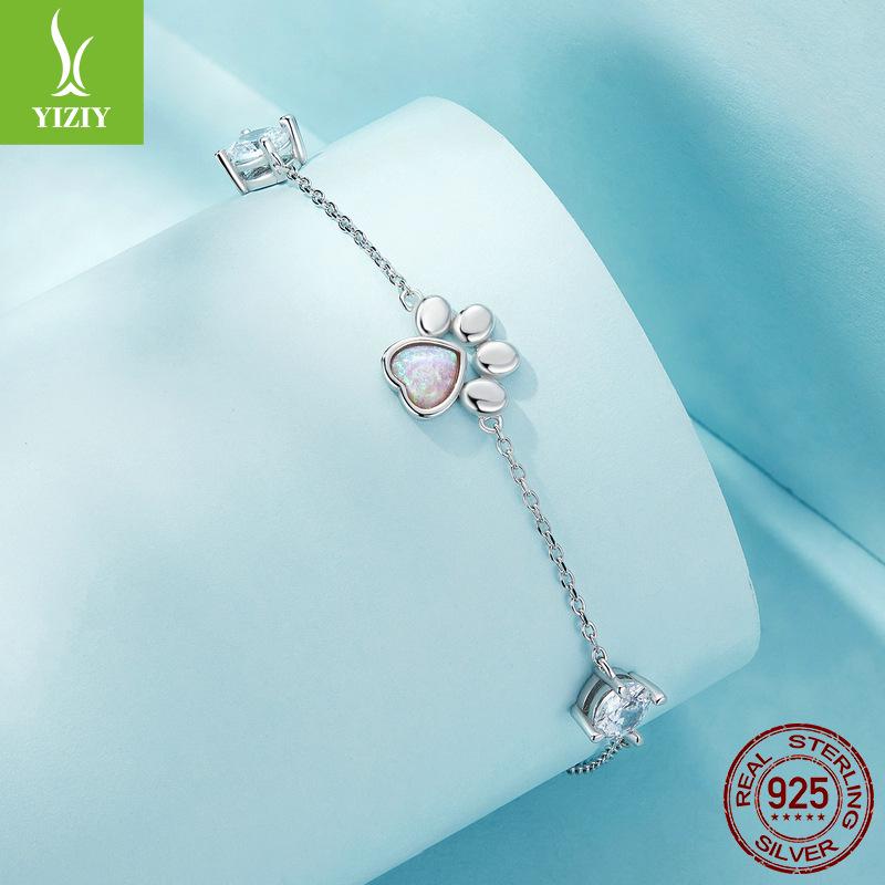 Yin Ziyun Exquisite Opal S925 Silver Cat Paw Print Bracelet - Niche Luxury Jewelry Gift