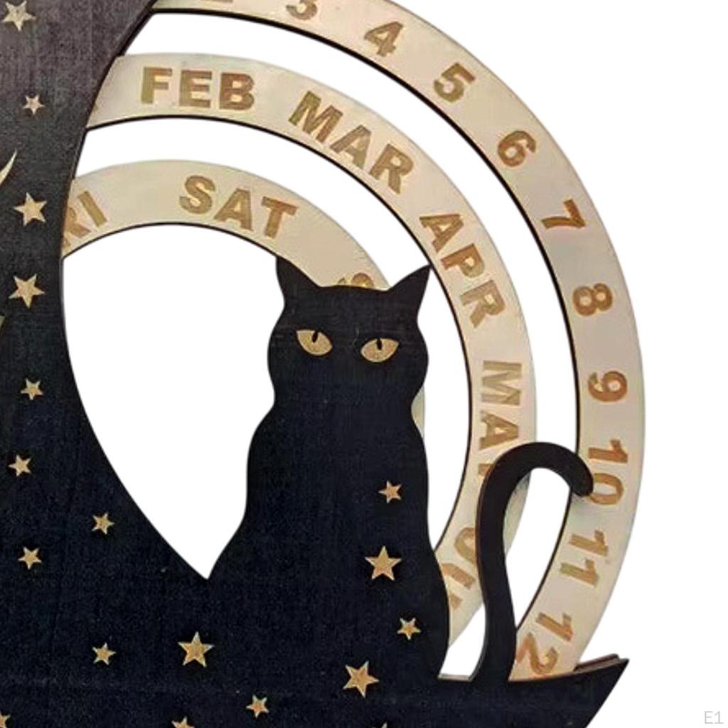 Wooden Perpetual Calendar Desk Accessories Modern Birthday Gift Round Wall Ornament Rotatable Moon