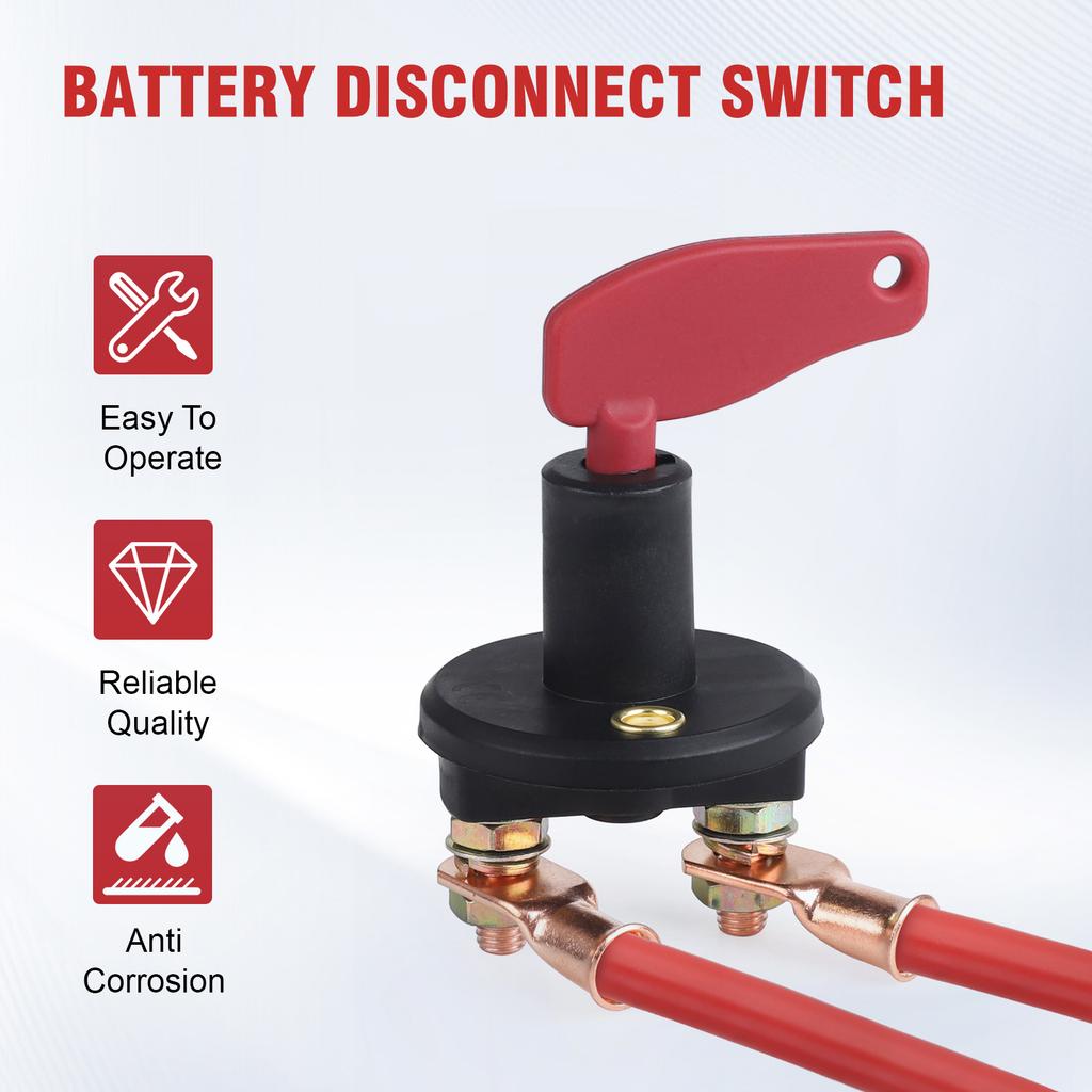 12-24V Battery Disconnect Switch 300A Battery Master Isolator Cut Off Power Kill Switch with 2 Red Key for Marine RV ATV