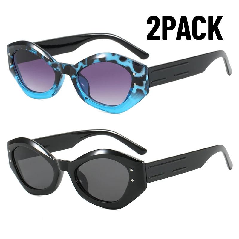 

2Pack Fashion Brand Cat Eye Women Sunglasses Luxury Design Small Frame Oval Glasses Shades Female Trendy Eyewear