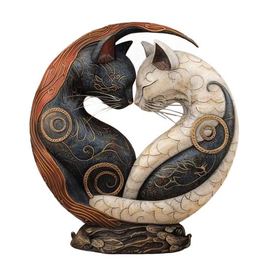 Black White Cat Figurine Chinese Style Cat Yin Yang Art Resin Statue Sculpture Home Office Desktop Decoration Ornament