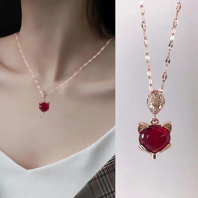 Little Fox Rose Gold Clavicle Chain Titanium Steel Short Necklace Female Tide Non-Fading Neck Chain Versatile Pendant