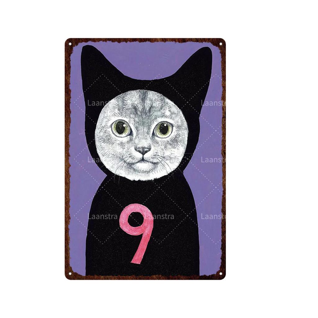 Cute Animal Funny Cat Metal Signs Vintage Metal Sign Painting Plate for Bar Club Pet Shop Decor Retro Poster Wall Decor Painting