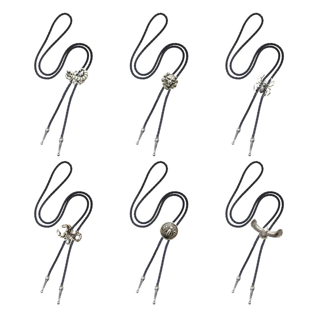 Metal Scorpion Animal Pendant Bolo Tie Western Cowboy Outfit Vintage Leather Cord Rodeos Necktie Necklace for Men Women