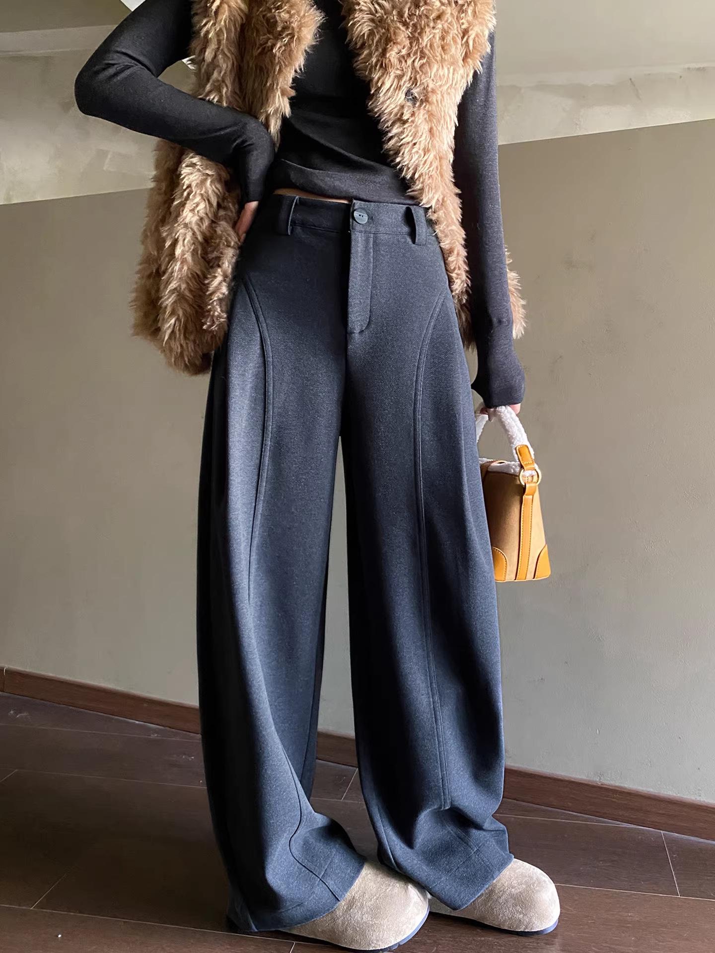 

Plus Size Women s Dark Gray Velvet Wool Wide-Leg Pants XXXL
