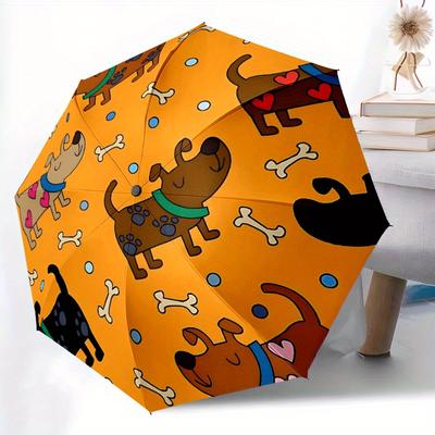 1pc Dogs Pattern Automatic Open/Close Umbrella, Umbrella with Cartoon Design, Portable Compact Umbrella for Men & Women, Good Holiday Gift Y
