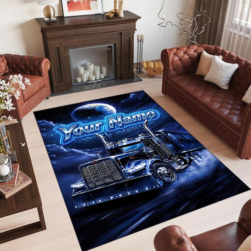 Truck Theme Crystal Velvet Rug Personalized Custom Name Text Soft Floor Mat Home Decor