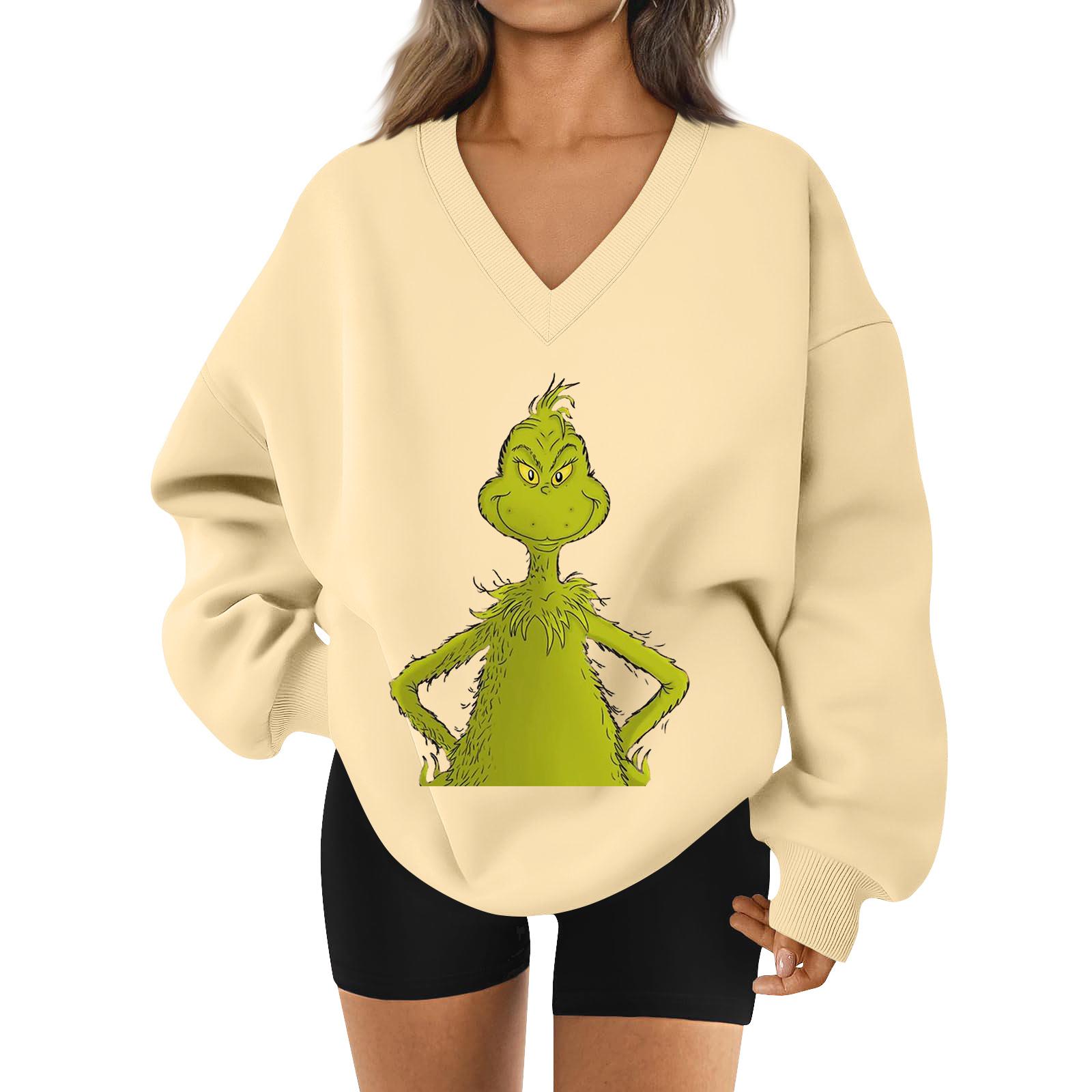 

Женская свободная и удобная спортивная одежда с V-образным вырезом и надписью, толстовка с длинным рукавом, повседневная одежда для сочетания L бежевый