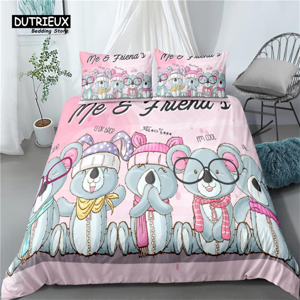 

Cartoon Koala Comforter Cover Fine Microfiber Charming Animal Sleep Bedding Collection Leaves Flowers Comforter Cover For Boys Girls Children Room EU single(135x200cm)