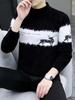 Pull Homme Velours Viscose Color Block: Tricot Tendance, Chaud, Polyvalent, à Col Semi-Haut pour l'Automne et l'Hiver