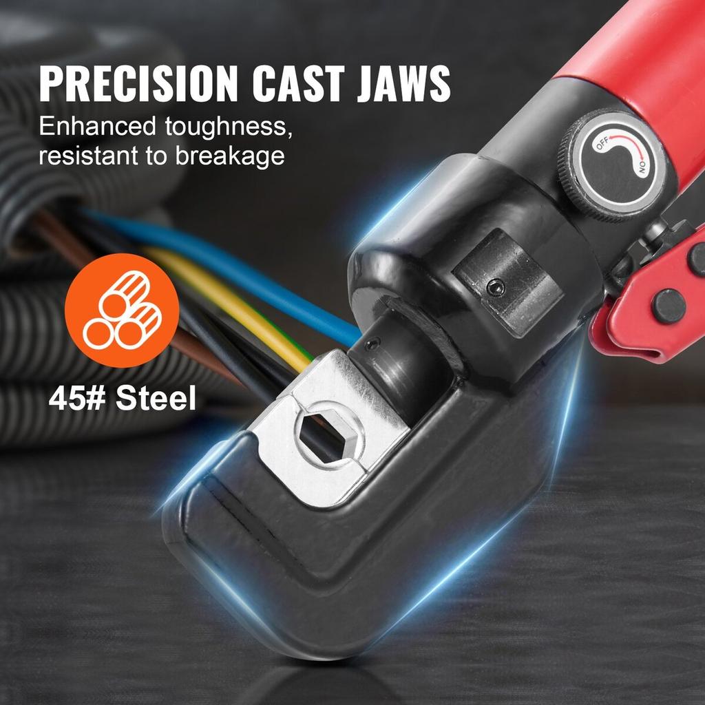 Crimping Tool, AWG12-2/0 Copper And Aluminum Terminal Battery Lug Hydraulic Crimper, with a Cutting Pliers, Gloves, 10pcs Copper Ring Connectors, 8 x