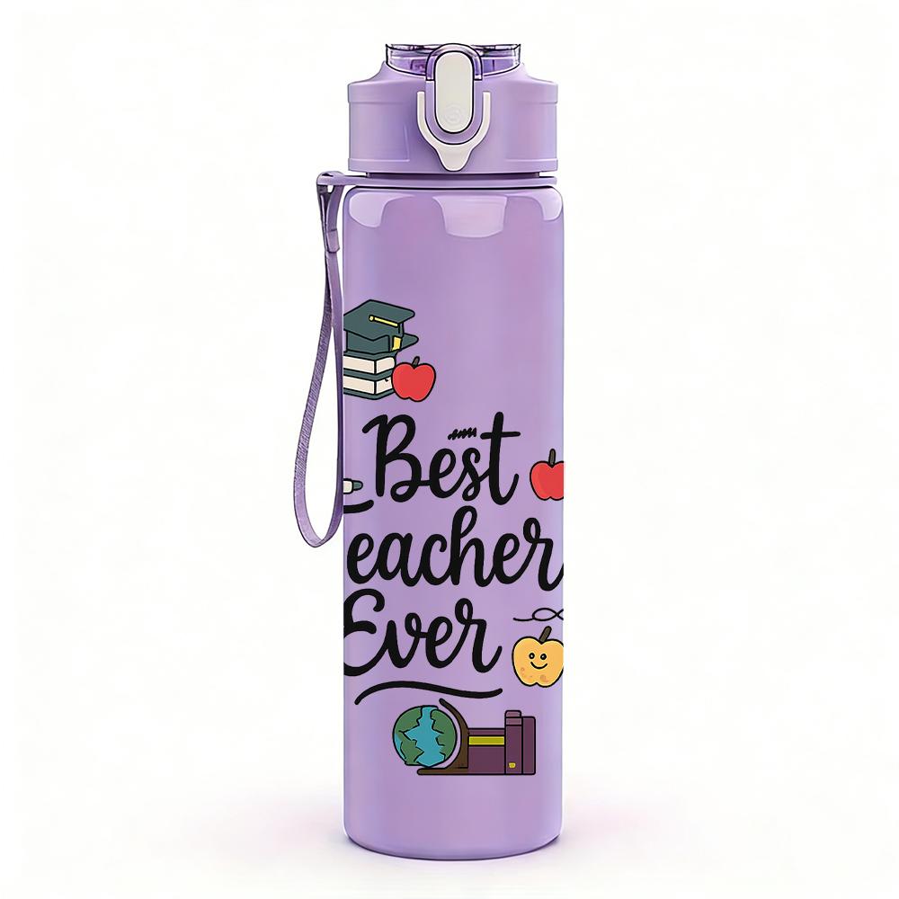 1PC Best Teacher Ever Floral Wreath Text 750ml Color Plastic Water Bottle Leakproof Flip Straw Lid For Sports Office Home Use