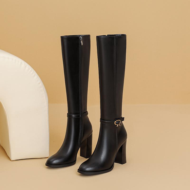 Krazing Pot Cow Skin Autumn Winter Shoes Riding Boots Round Toe Keep Warm Metal Decorations Super High Heels Thigh High Boots