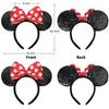 Shiny Sequin Mouse Ear Headbands, 2 PCS Classic Bow Headbands for Adult Women and Girls (Red Sequin & Red Dot)