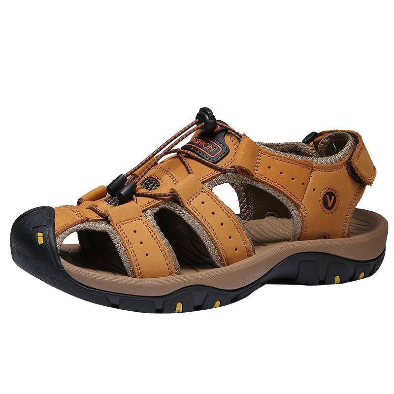 Summer Men Sandals Genuine Leather Mens Casual Shoes Outdoor Men Leather Sandals for Men Beach Shoes Roman Shoes Plus Size 38-48