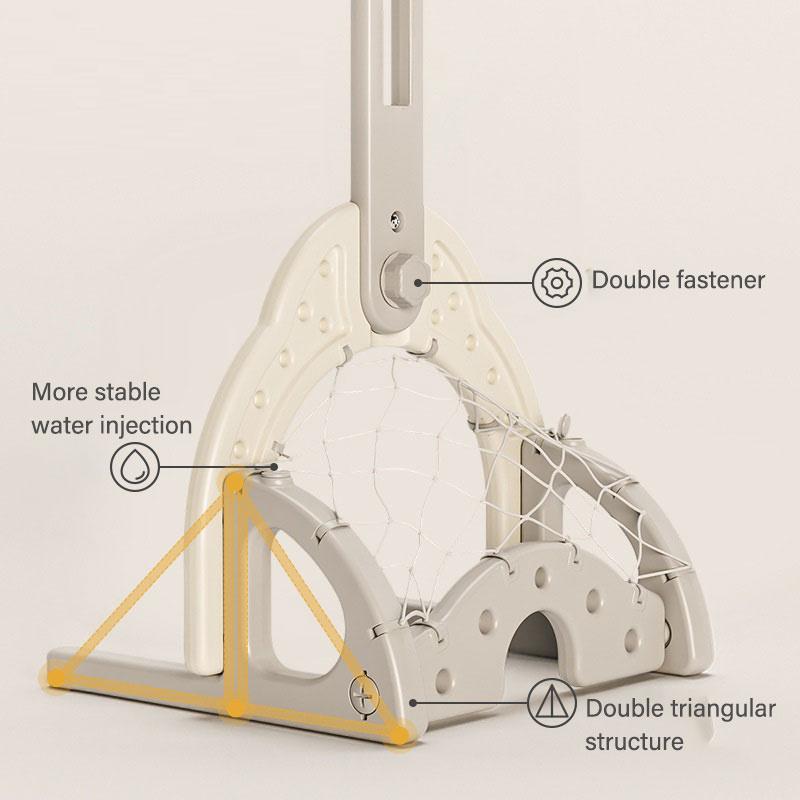 Kinder-Basketballständer, 3-in-1 verstellbarer Basketballrahmen, Fußballtor, Basketballständer-Set für drinnen und draußen