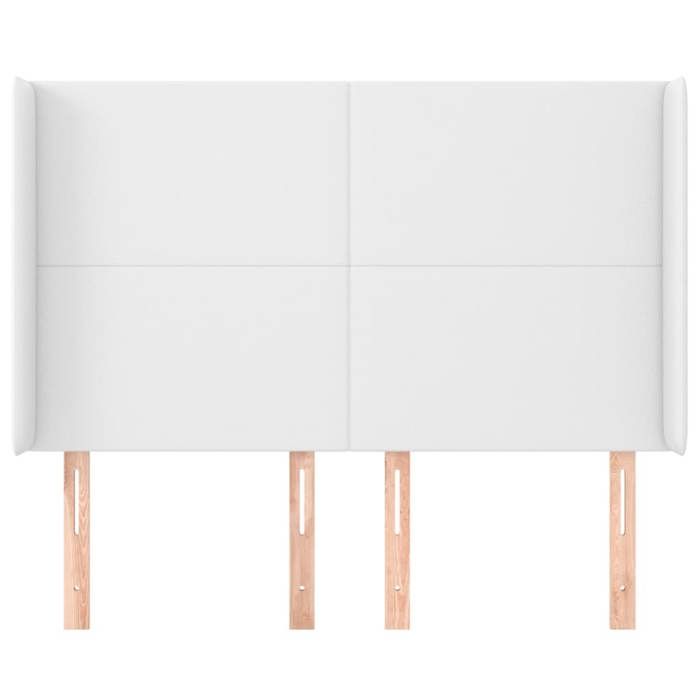 Headboard - EXCLUSIVE HOUSE - With Ears - White Faux Leather - Adjustable Height - Wooden Feet