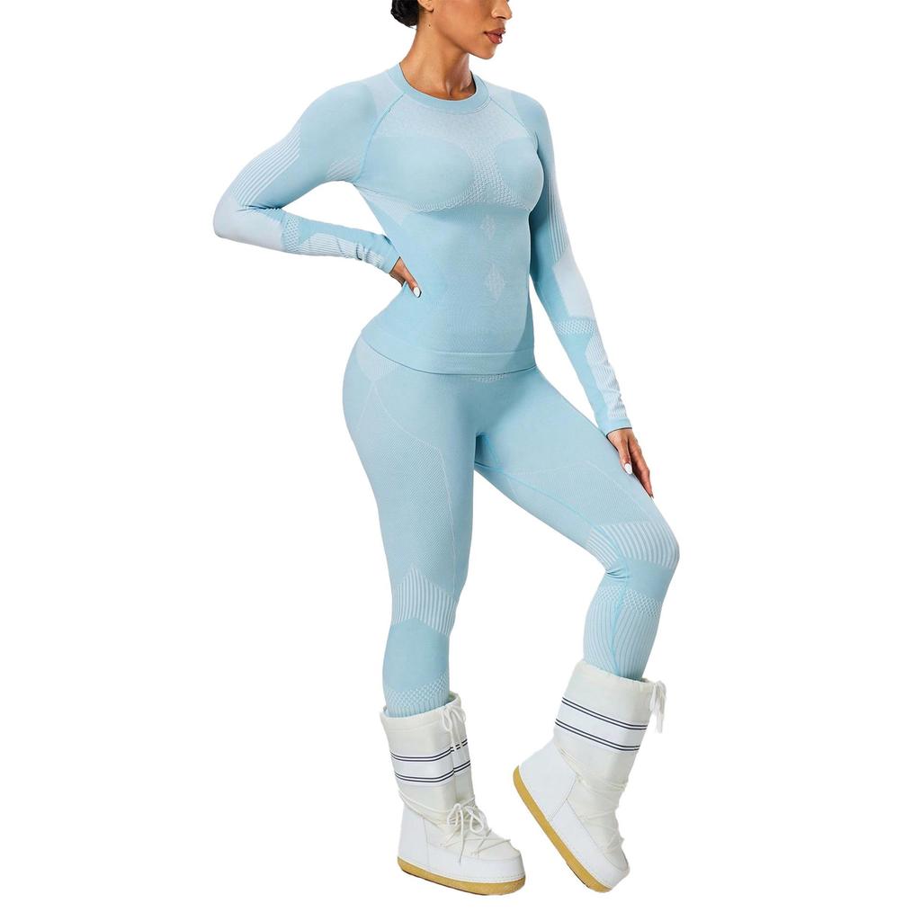 Ciepły zestaw bielizny bazowej narciarskiej i do jogi: Długi rękaw odprowadzający wilgoć