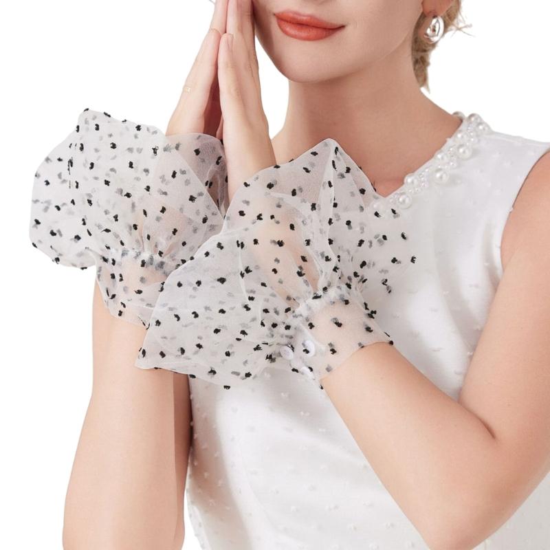 Elegant Sheer Dotted Sleeves Decorative Wrist Cuffs Arm Sleeves For Women Girl Daily Wear And Special Occasion Outfit