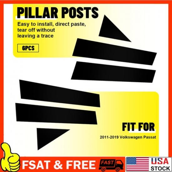 6pcs Piano Black Pillar Posts Door Trim Cover Kit Fits 11-15 Volkswagen Passat B