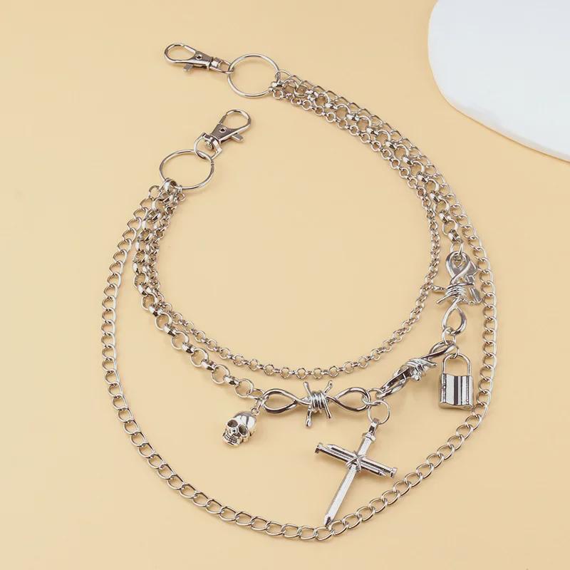 Unisex Punk Hip-Hop Multi-Layer Waist Chain Trouser Padlock