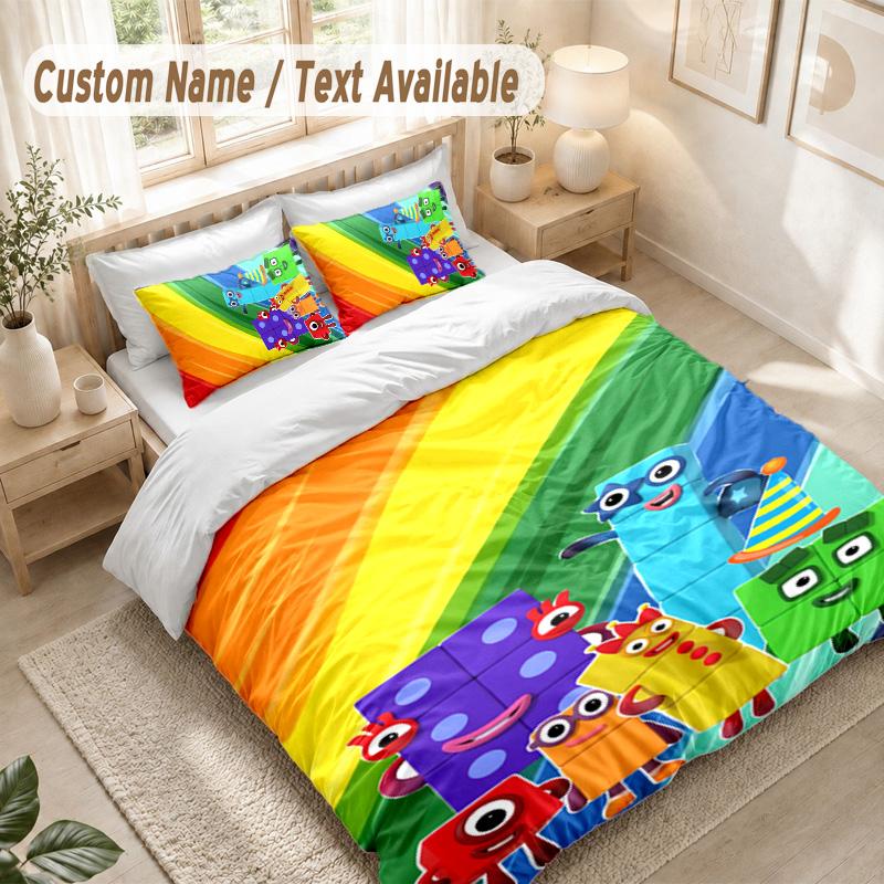 Numberblocks Bettwäsche-Set, 1 Bettbezug & 2 Kissenbezüge Weich Bequem Schlafzimmer Heimtextilien Dekor