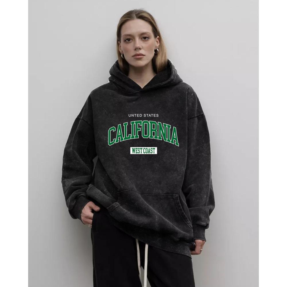 Art Letter California 23 Prints Women Washed Hoodies Cotton Oversized Streetwear Y2K Hoodie Hip Hop Hoody