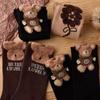 3 Pairs Casual Socks Cute Cartoon Mid Tube Socks Soft Comfortable Bear Pattern Autumn/Winter Letter Printing Women Cotton Socks