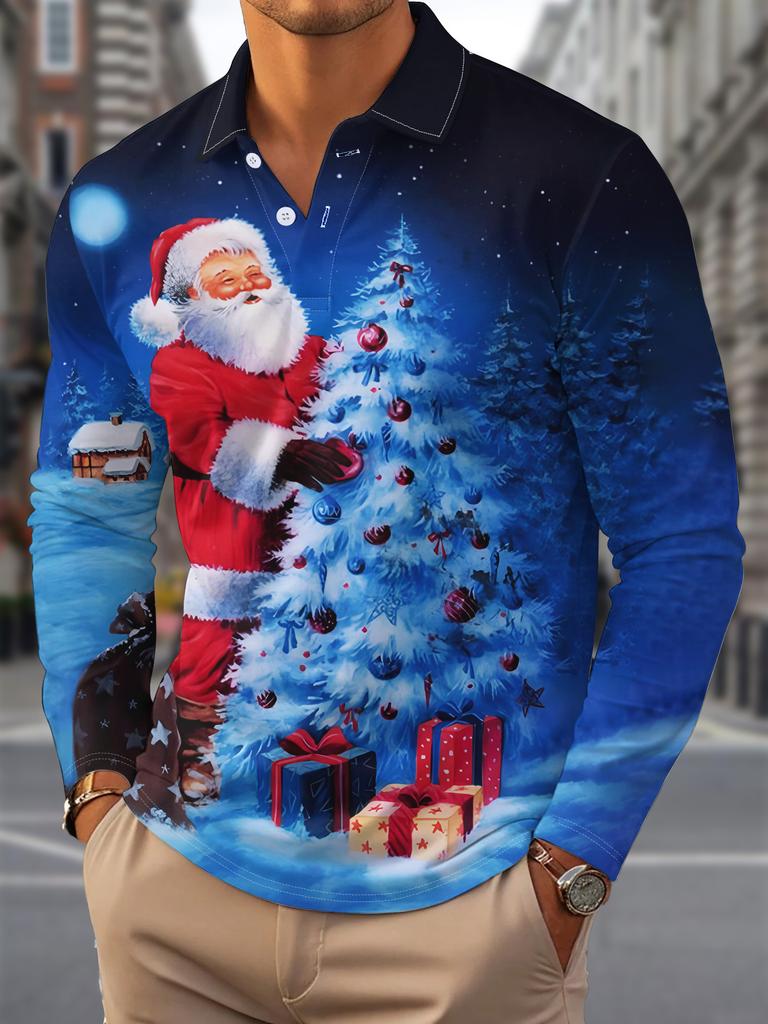 Lightweight Breathable Fashion Long Sleeve Polo Shirt with Stylish Geometric Pattern.