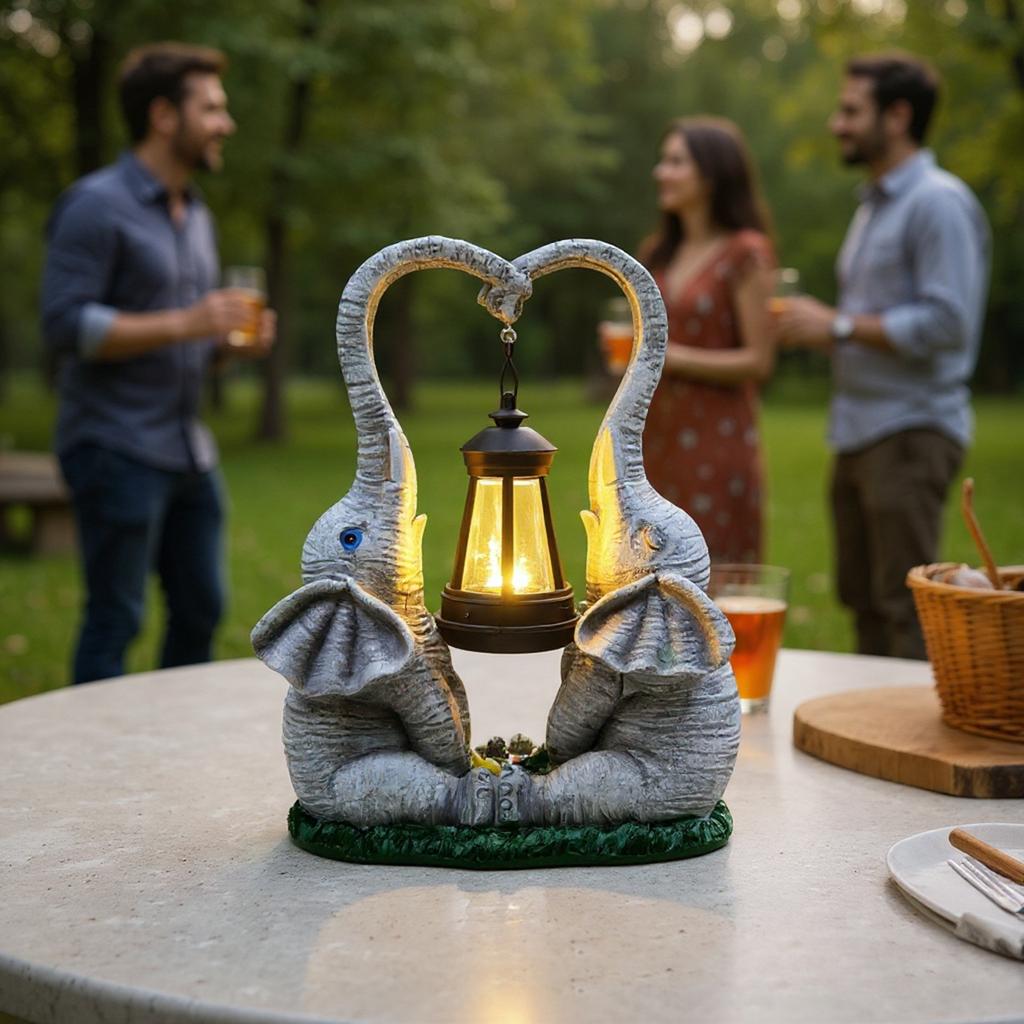 Solar Elefant Hängelampe Mandarin Liebe Zwillings-Elefanten Wasserdicht Solar Außen Statue Ornamente