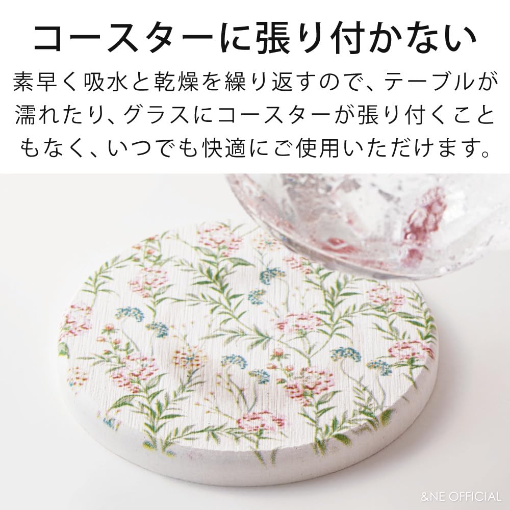 &NE Lava Stone Coasters, Printed White Marble, 9cm Diameter x 1cm Thick, Absorbent, Lava Stone, Asbestos-Free, Quick-Drying, Round, Small, Stylish, 1