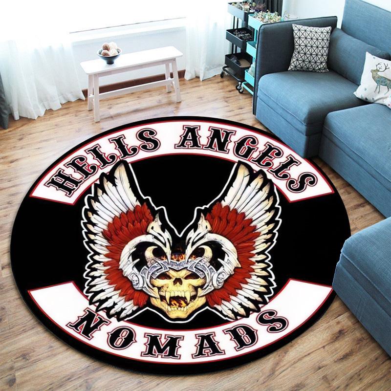 Gang Violence Motorcycle Enthusiasts Hells Angels Motorcycle Club Circular Carpet Is Soft, Home, Bedroom, Door Mat Decoration, and Non Slip Carpet E3