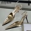 Fashion Eilyken Gold Silver Ankle Buckle Strap Women Pumps Sexy Pointed Toe Thin High Heels Slingback Dress Designer Mules Shoes