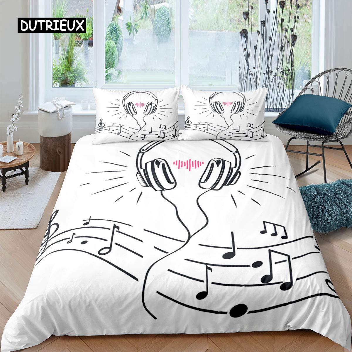 

Пододеяльник с принтом наушников, музыкальный геометрический узор, пододеяльник для мальчиков и подростков, двуспальный, двуспальный, из полиэстера, стеганый чехол EU single(135x200cm)
