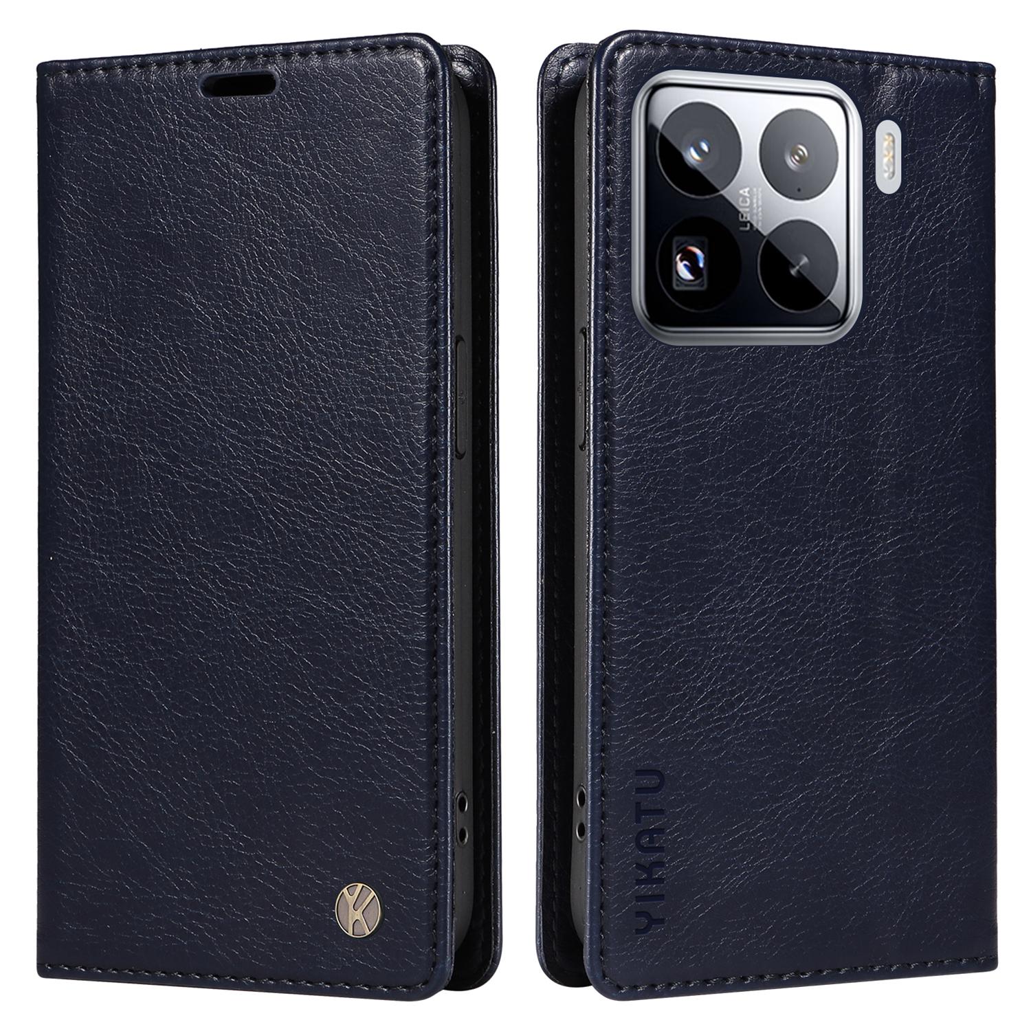 

YIKATU YK-006 For Xiaomi 15 Pro Case Magnetic Closure Leather Phone Cover Litchi Texture Navy Blue