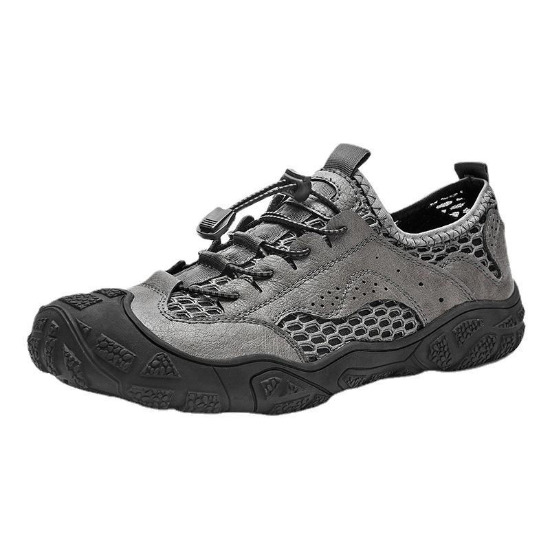 Men's Leather Sandals Summer New Pump Beach Shoes Breathable Casual Driving Shoes Soft Bottom Non-Slip Leather Sandals