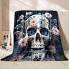 Flowers and Skulls Pattern Blanket Flannel Material Soft Warm for All Seasons Home Outdoor Camping Picnics Luxury Gifts