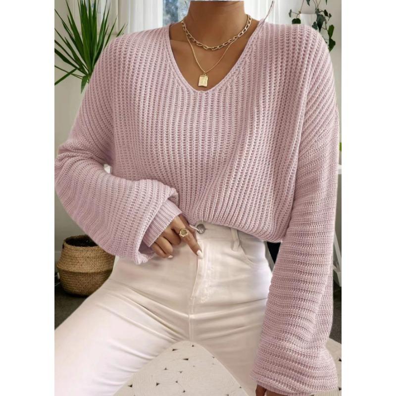 

DAFIFY Женская мода повседневная осень-зима однотонный принт длинный рукав V-образный вырез свитера XL