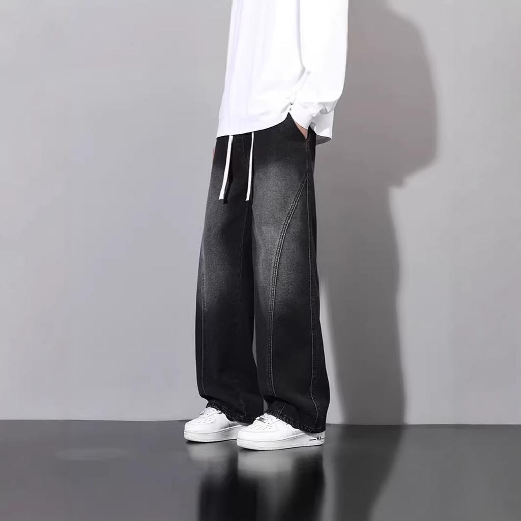 Spring and autumn popular wide-leg jeans men's new narrow version straight wide-leg teen scimitar pants tide