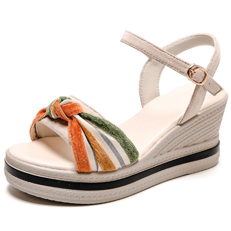 Mom sandals wedge heel summer new non-slip thick-soled high-heeled cool slippers