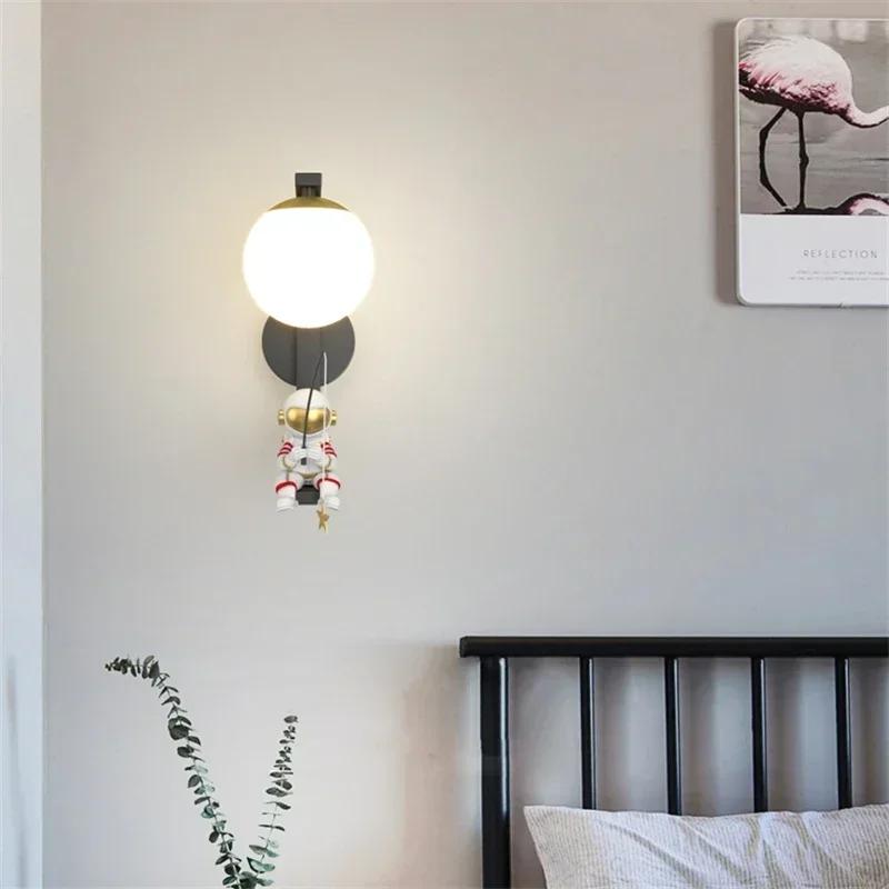 Modern Home Children's Moon Cartoon Background Wall Lighting Minimalist Creative Astronaut Bedroom Bedside Sconce Lamps for Room