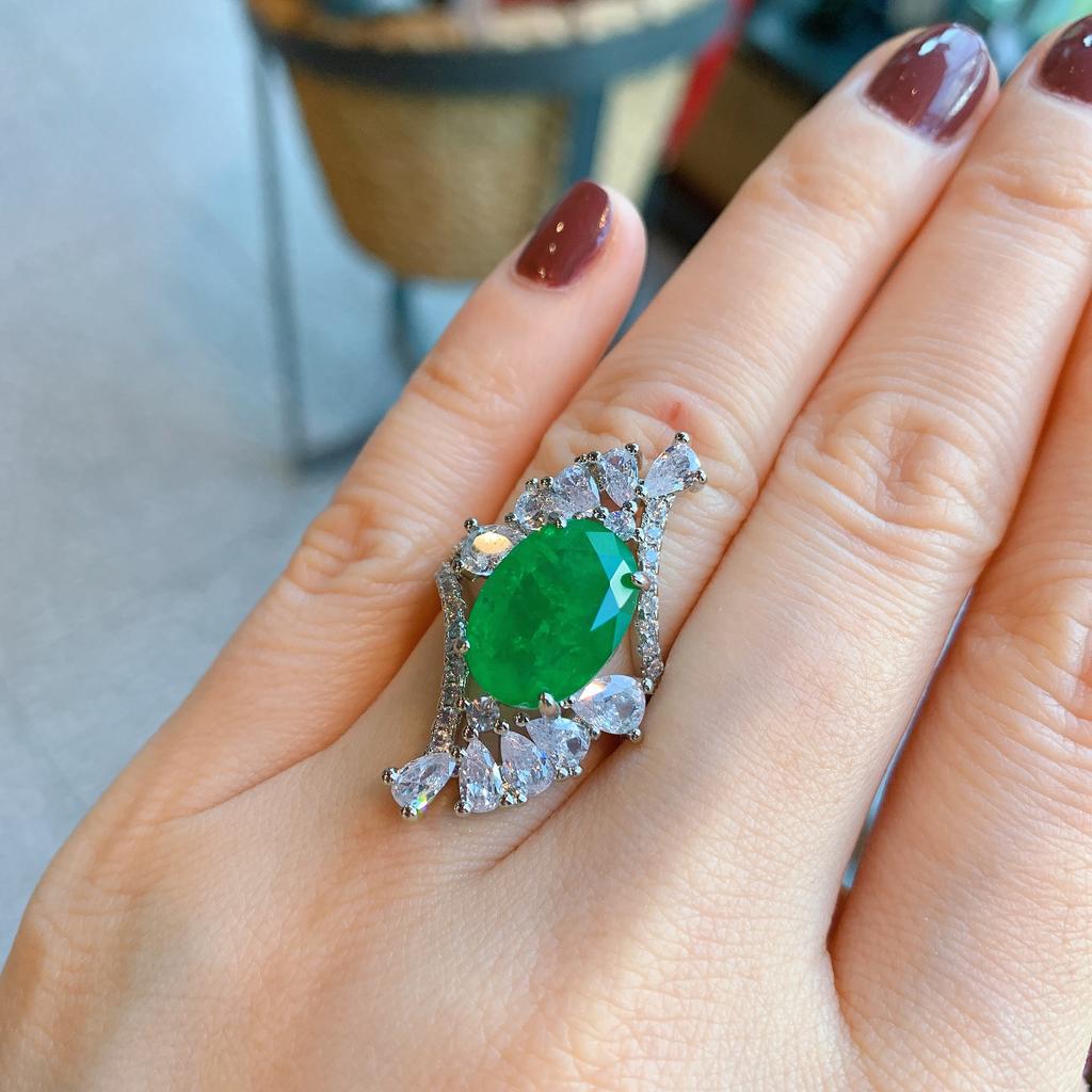 Jewelry Shake Single Paraiba Emerald Ring Colored Treasure Banquet Fashion