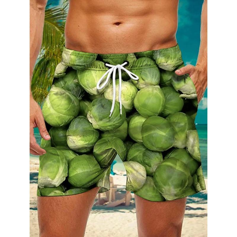 3d Vegetables and Fruits Printed Men's Swimsuit Japanese Fish Hawaiian Shorts Men's Summer Swim Shorts Drawstring Casual Shorts