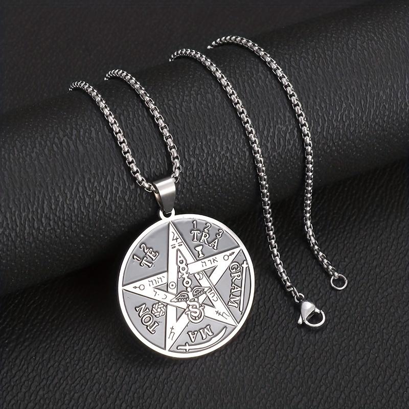 Stainless Steel Mysterious Pentagram and Angel Symbol Pendant Necklace