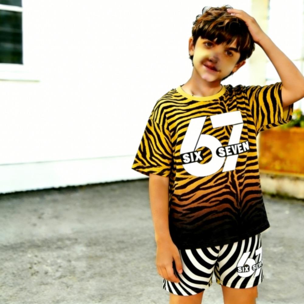 Kids Clothing Top Gradient Zebra Color 67 Printed Kids T-shirt and Shorts 2 Piece Set Summer Casual Outfit for Boy's and Girl's