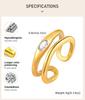 Double-layer Hollow Open Zirconia Rings for Women, Gold Plated Stainless Steel Finger Ring, Luxury Waterproof Jewelry
